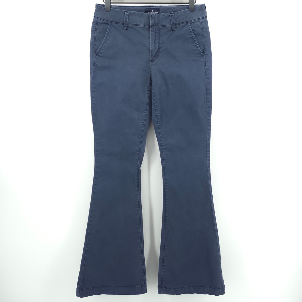 American Eagle Boho Artist Women Flare Pants 4 Regular Navy Blue Stretch Retro